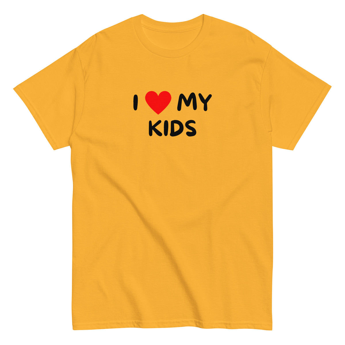 Meemirotta hauska paita, jossa teksti I love my kids keltaisella taustalla