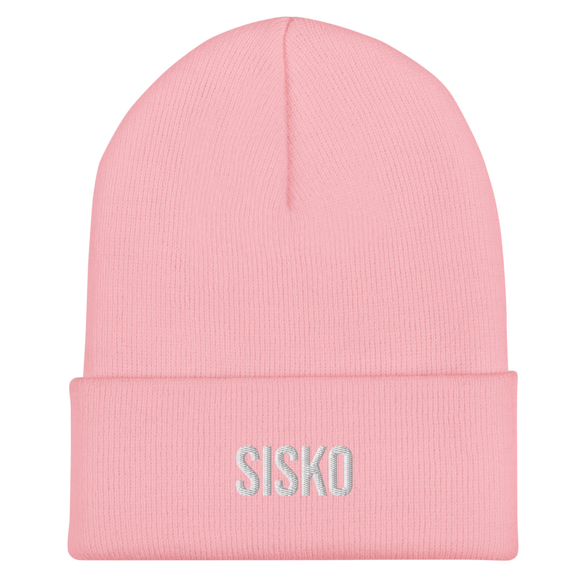 Vaaleanpunainen sisko pipo lahjaksi, jossa valkoiset kirjailutiedot SISKOSTA