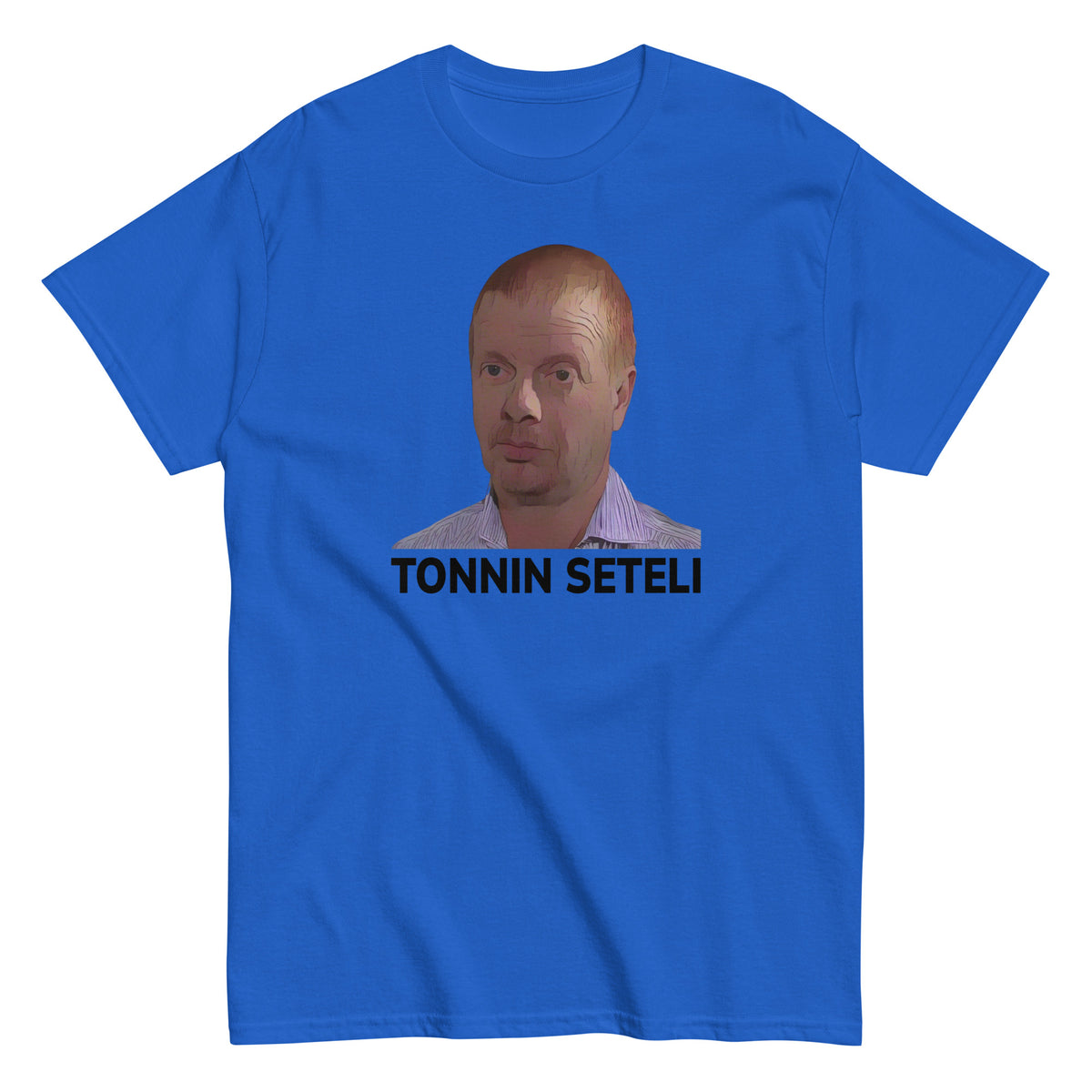 Meemirotta tonnin seteli t-paita sinisessä värissä, jossa kuva ja teksti tonnin seteli.