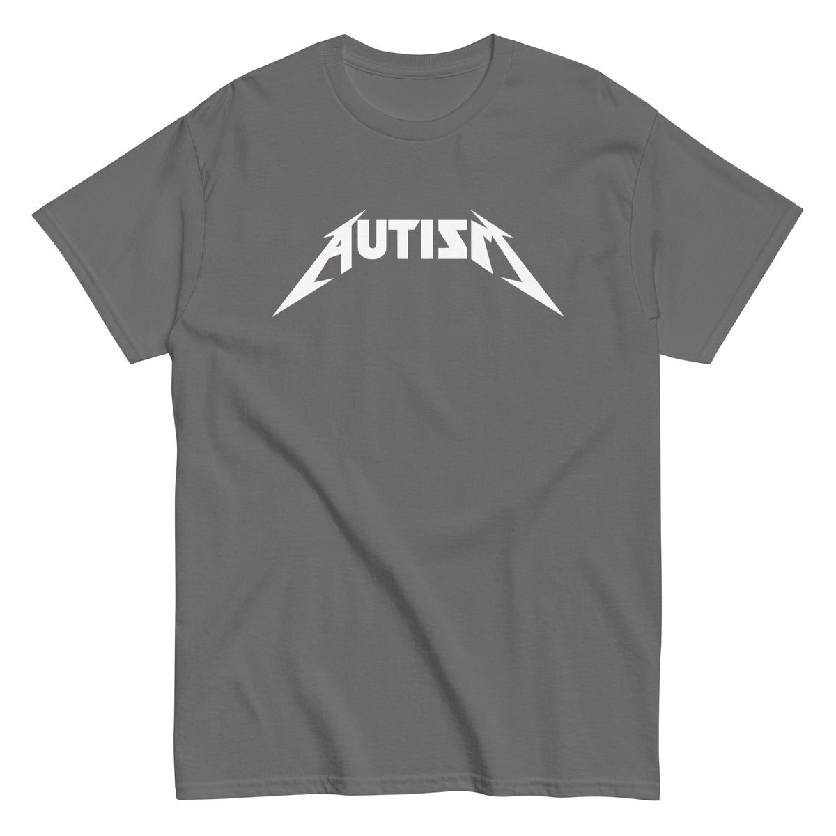 Meemirotta autism t-paita harmaalla värillä ja valkoisella logolla edessä