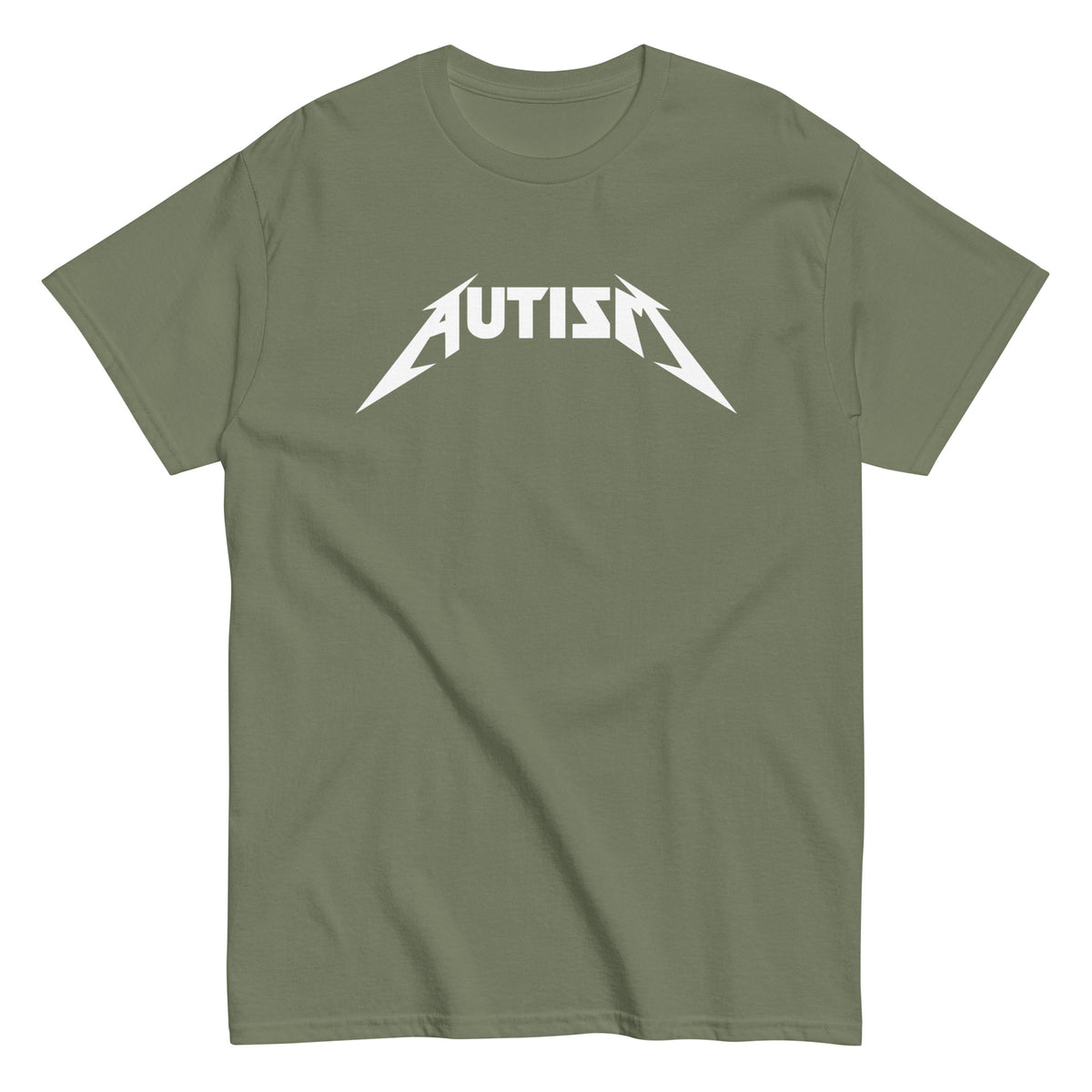Meemirotta autism t-paita vihreällä taustalla ja valkoisella tekstillä