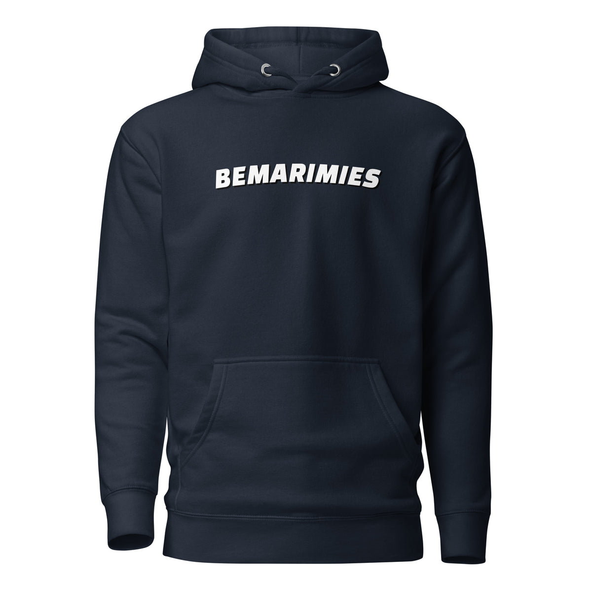 Meemirotta bemarimies huppari tummansinisellä taustalla ja valkoisella tekstillä edessä
