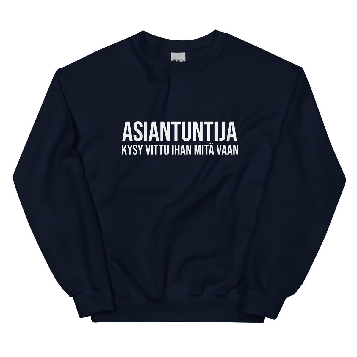 Tummansininen collegepaita Asiantuntija-tekstillä, mukava ja tyylikäs jokapäiväiseen käyttöön