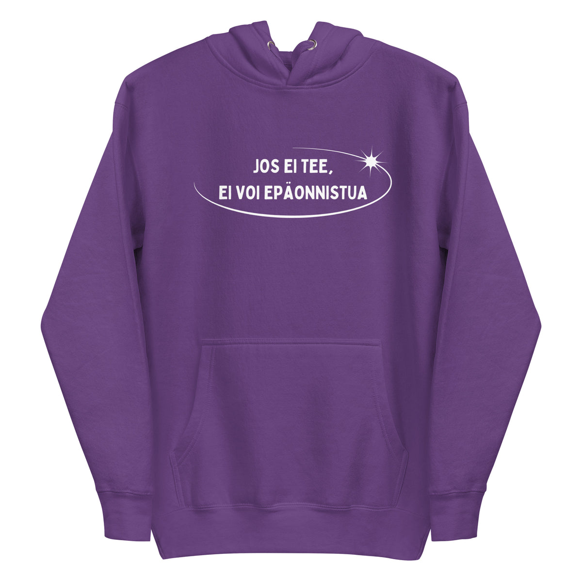 Hauska huppari Meemirotta tekstillä Jos ei tee, ei voi epäonnistua violetissa värissä