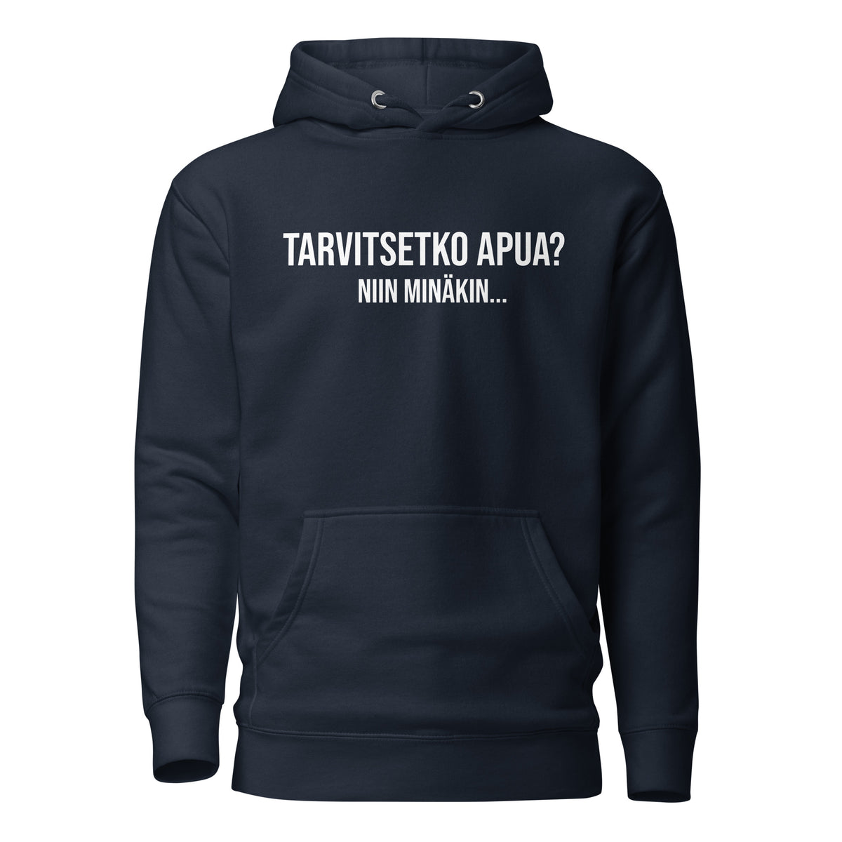 Meemirotta hauska huppari tekstillä Tarvitsetko apua? Niin minäkin... sinisessä värissä