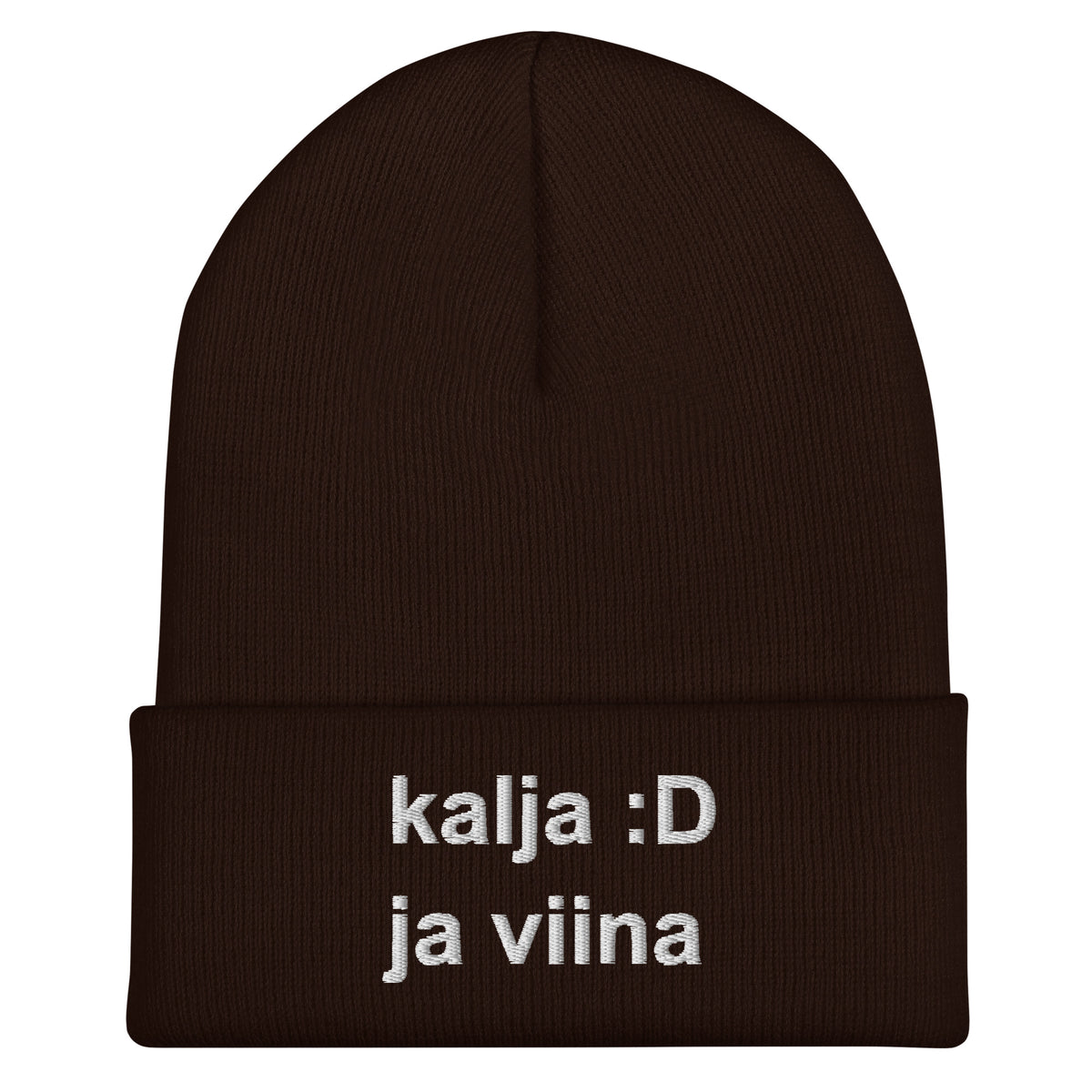 Hauska pipo kalja ja viina, jossa teksti kalja :D käännettynä harmaalla langalla