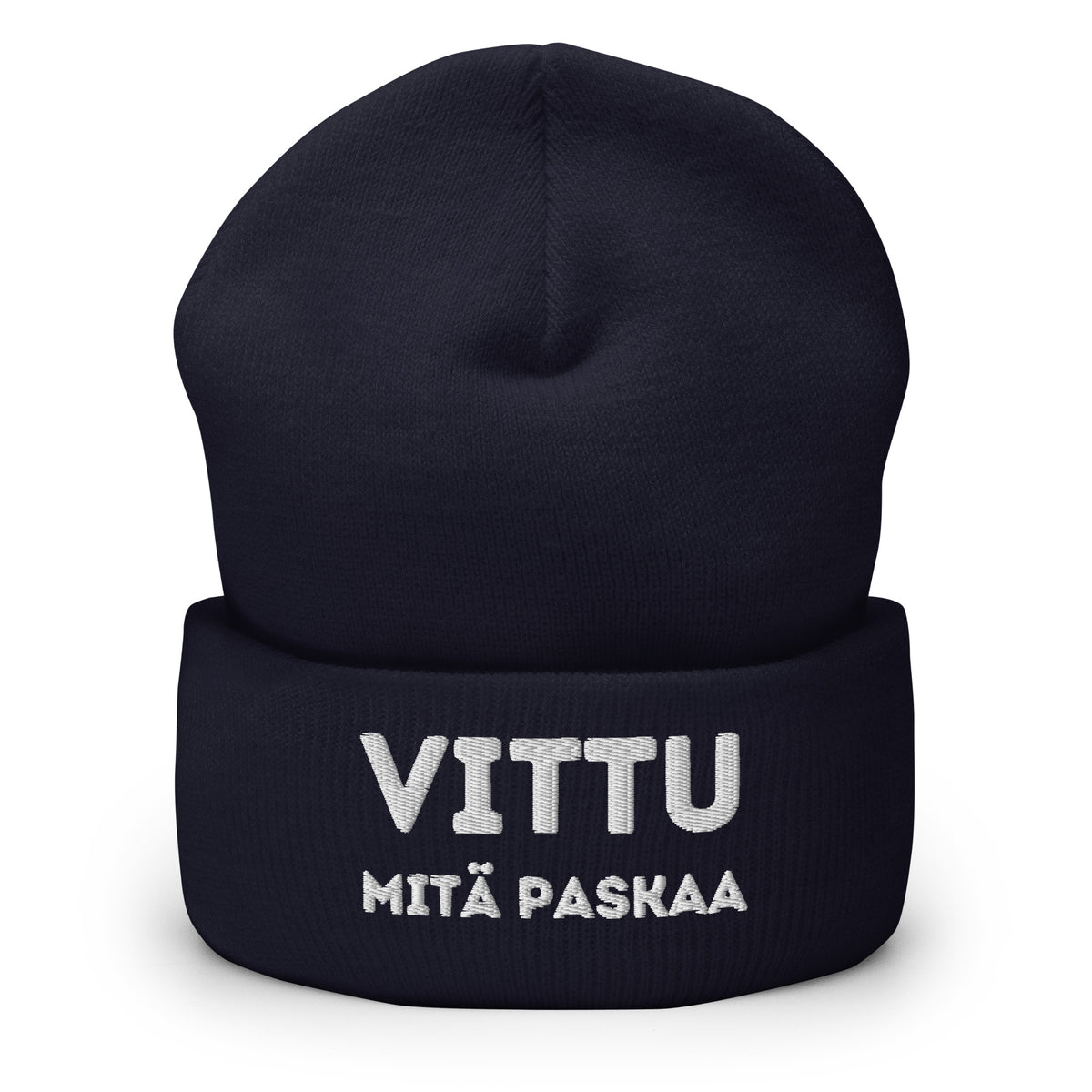 Klassinen musta hauska pipo tekstillä VITTU MITÄ PASKAA, mukava ja lämpöinen talvikäyttöön