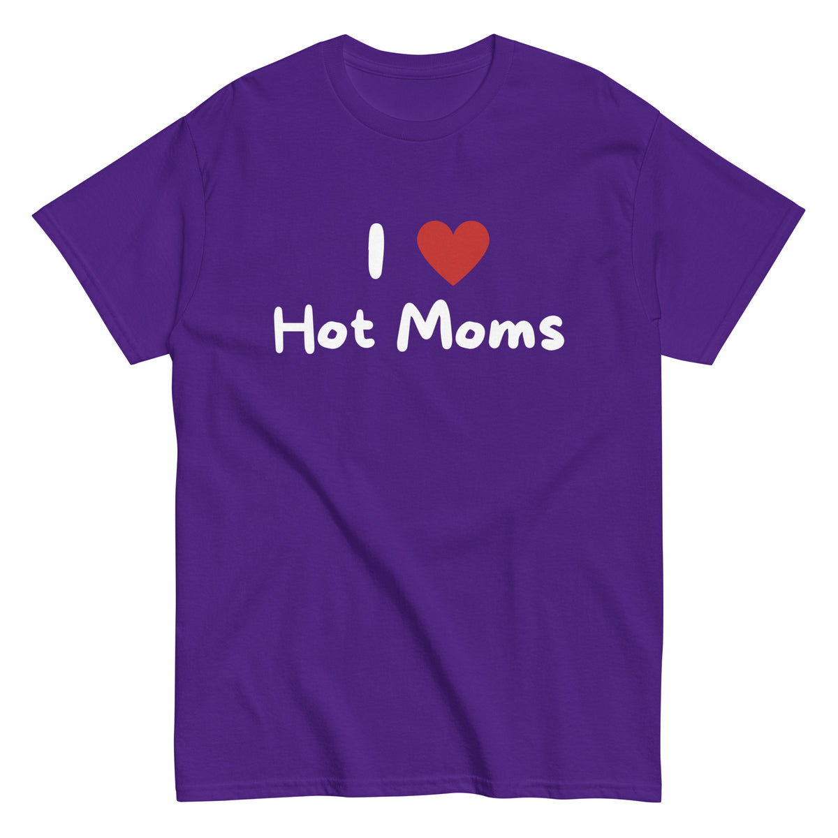 Meemirotta hauska t-paita lahjaksi violettina, jossa teksti I love Hot Moms
