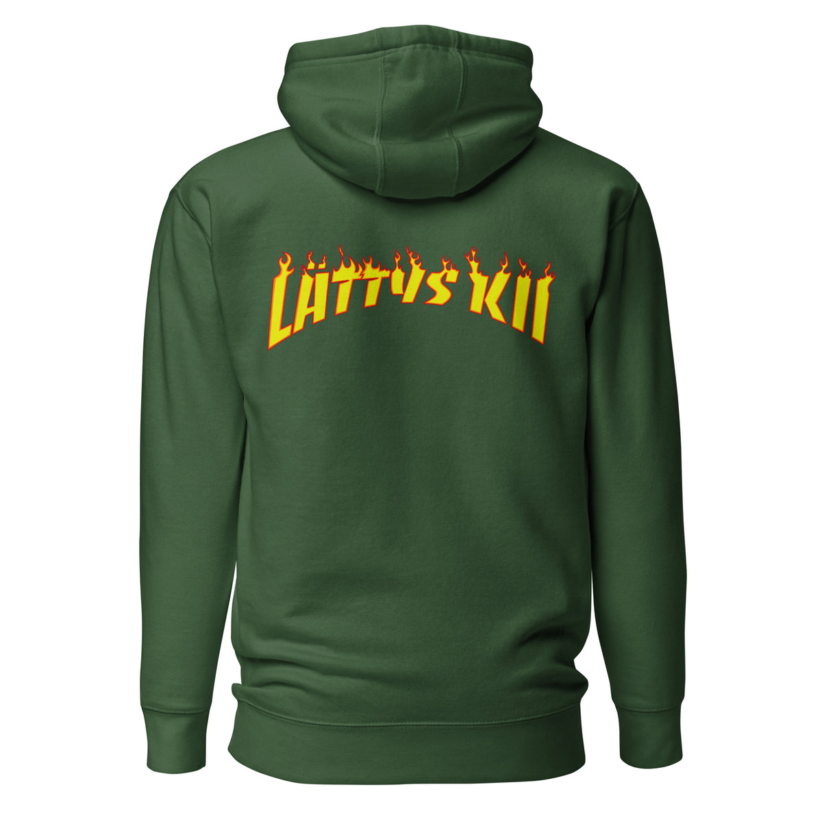 Vihreä huppari selkäprintillä LATTUS KII, tyylikäs ja mukava valinta arkeen