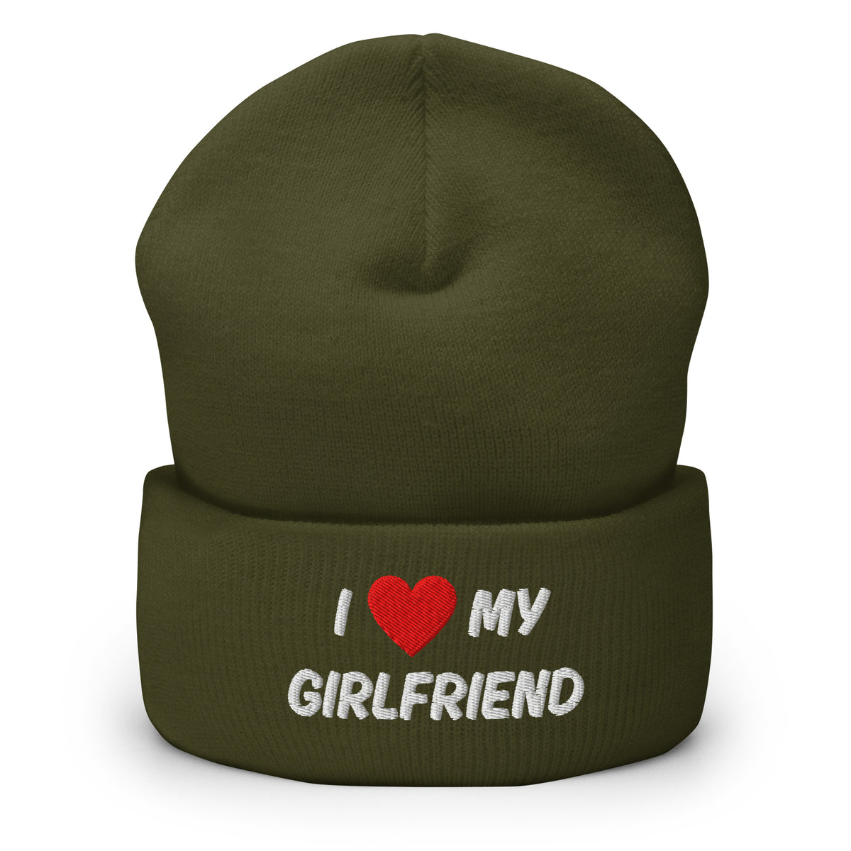 Meemirotta i love my girlfriend pipo tummanvihreänä, mukava ja lämmin tuote pari lahjaksi