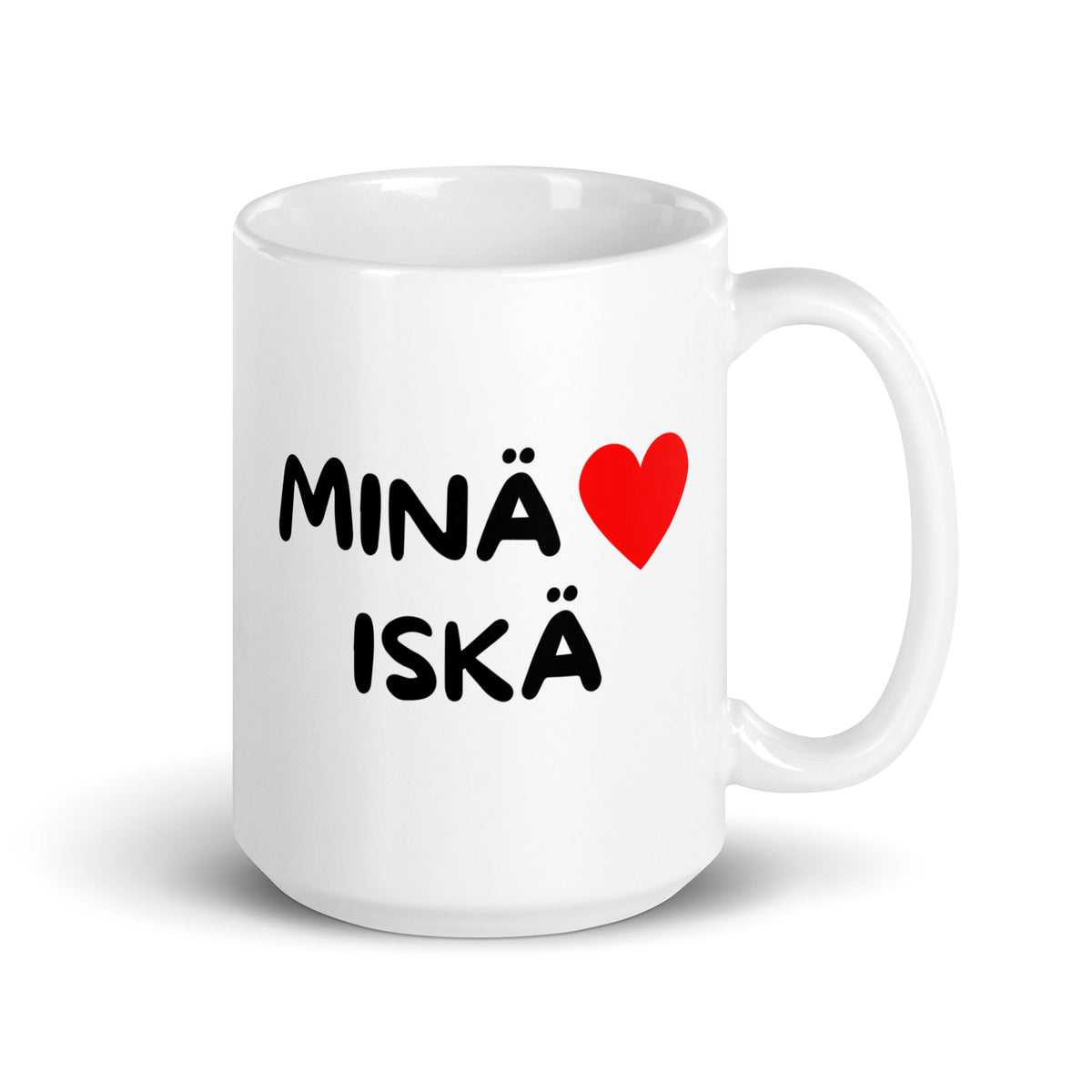 Valkoinen kahvikuppi lahjaksi teksteillä Minä ♥ Iskä Meemirotta