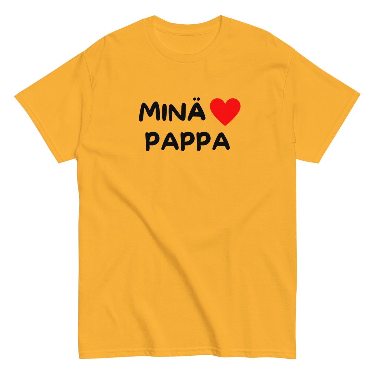 Keltainen t-paita, jossa teksti Minä ♥ Pappa, täydellinen Äitienpäivälahja isänpäiväksi
