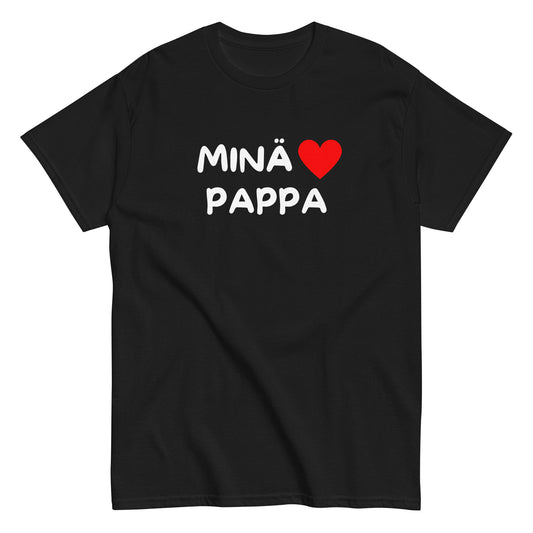 Mustat t-paita, jossa teksti 'MINÄ ♥ PAPPA', täydellinen isäinpäivälahja isien juhlistamiseen