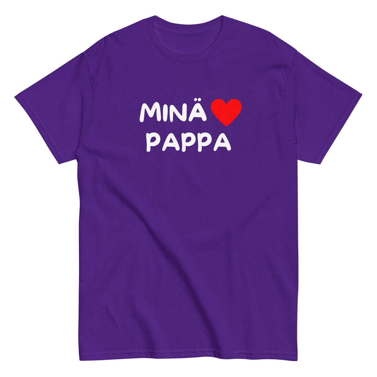 Violetti t-paita, jossa teksti 'MINÄ ♥ PAPPA', täydellinen äitienpäivälahja.