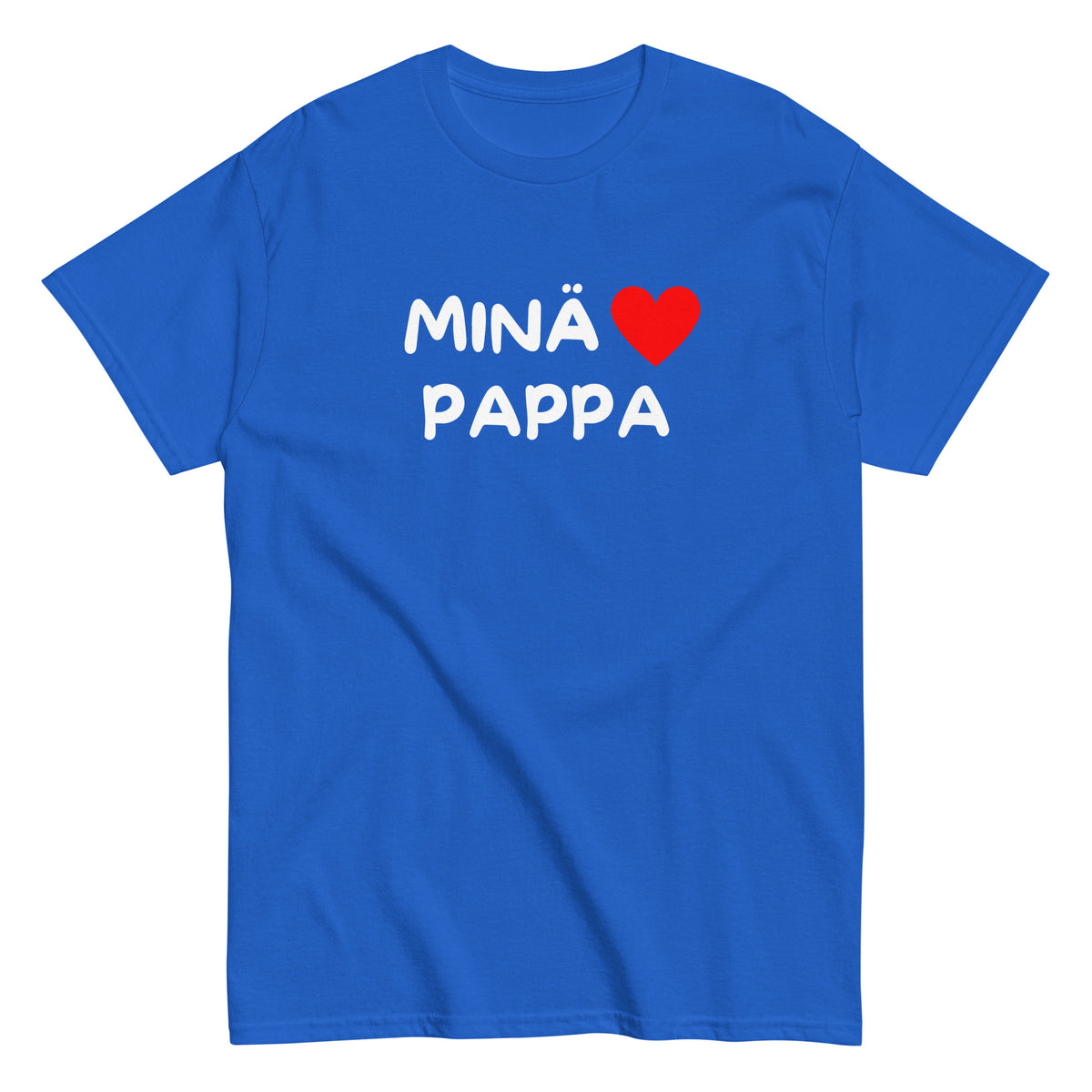 Sininen T-paita, jossa teksti 'MINÄ ❤️ PAPPA', täydellinen Äitienpäivälahja isille