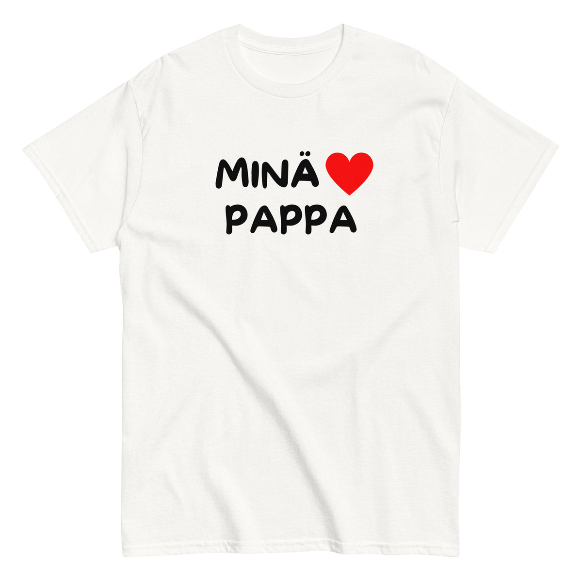 Valkoinen t-paita, jossa teksti 'MINÄ ♥ PAPPA', loistava isänpäivälahja