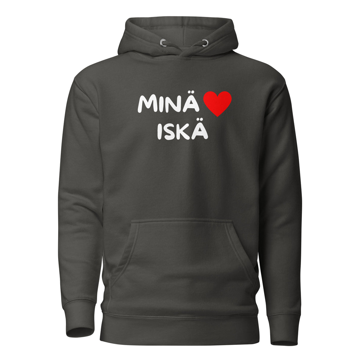 Huppari tekstillä 'MINÄ ♥ ISKÄ', loistava lahjaidea huppari isälle