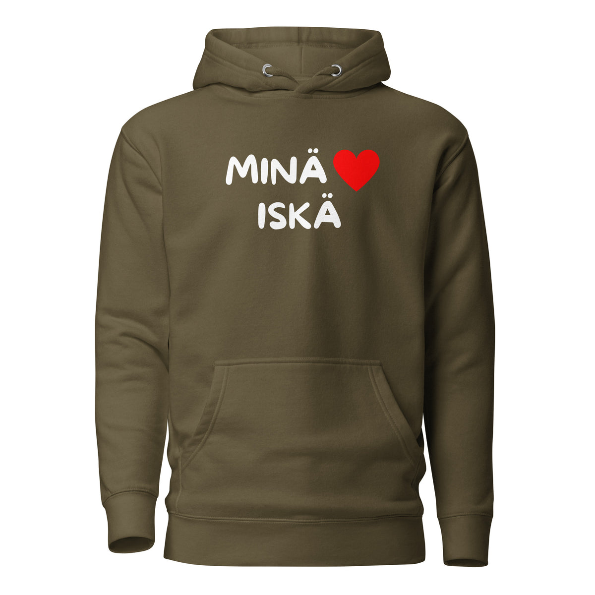 Meemirotta huppari, jossa teksti MINÄ ♥ ISKÄ, täydellinen lahjaidea huppari isälle