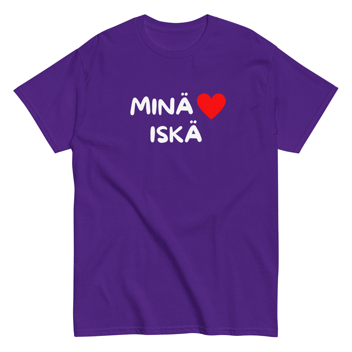 Violetti t-paita, jossa teksti Minä rakastan isää, täydellinen isänpäivälahja.