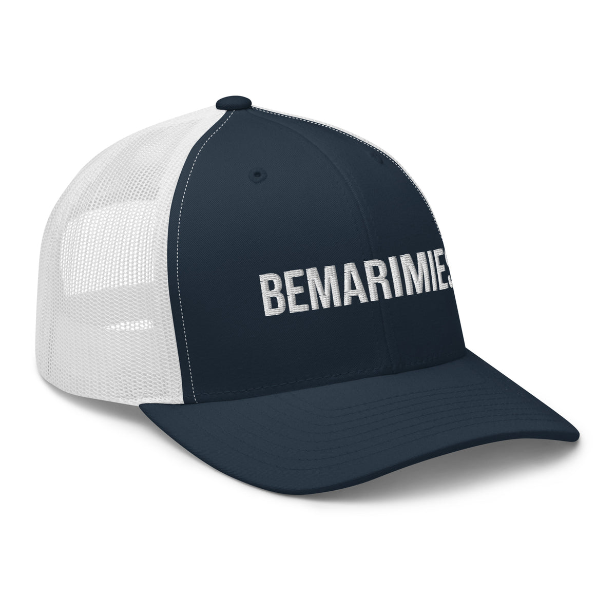 Meemirotta navy lippis lahjaksi, verkkokäyttöinen takaa ja brodeerattu teksti edessä