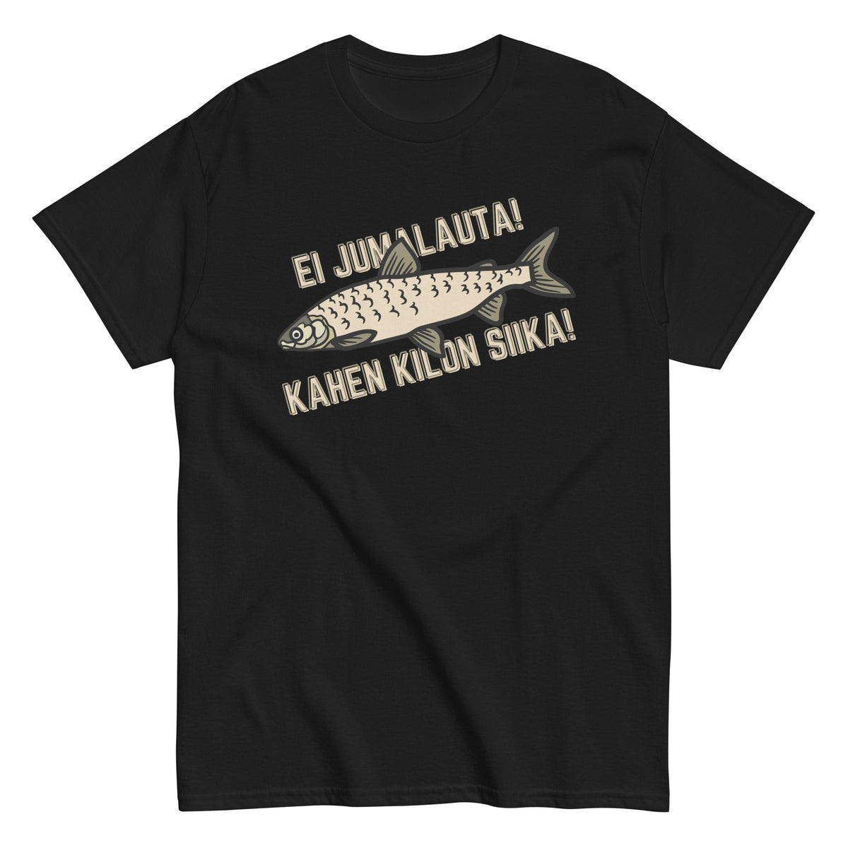 Tässä Meemirottan Kahen Kilon Siika -mallistoon kuuluvassa hauskassa Musta T-paidassa on kalakuvitus ja rohkea suomalainen lause "Ei jumalauta! kahen kilon siika!" valkoisin kirjaimin. Ihanteellinen niille, jotka pitävät huumorista ja arvostavat meemivaatteita kulttuurisesti.