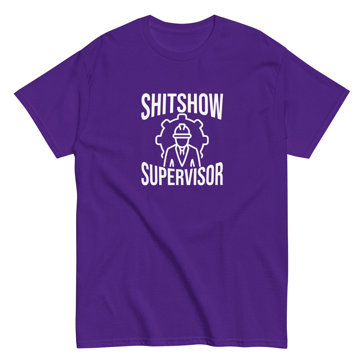 Miesten t-paita Meemiroilta violetilla värillä ja printillä 'Shitshow Supervisor'