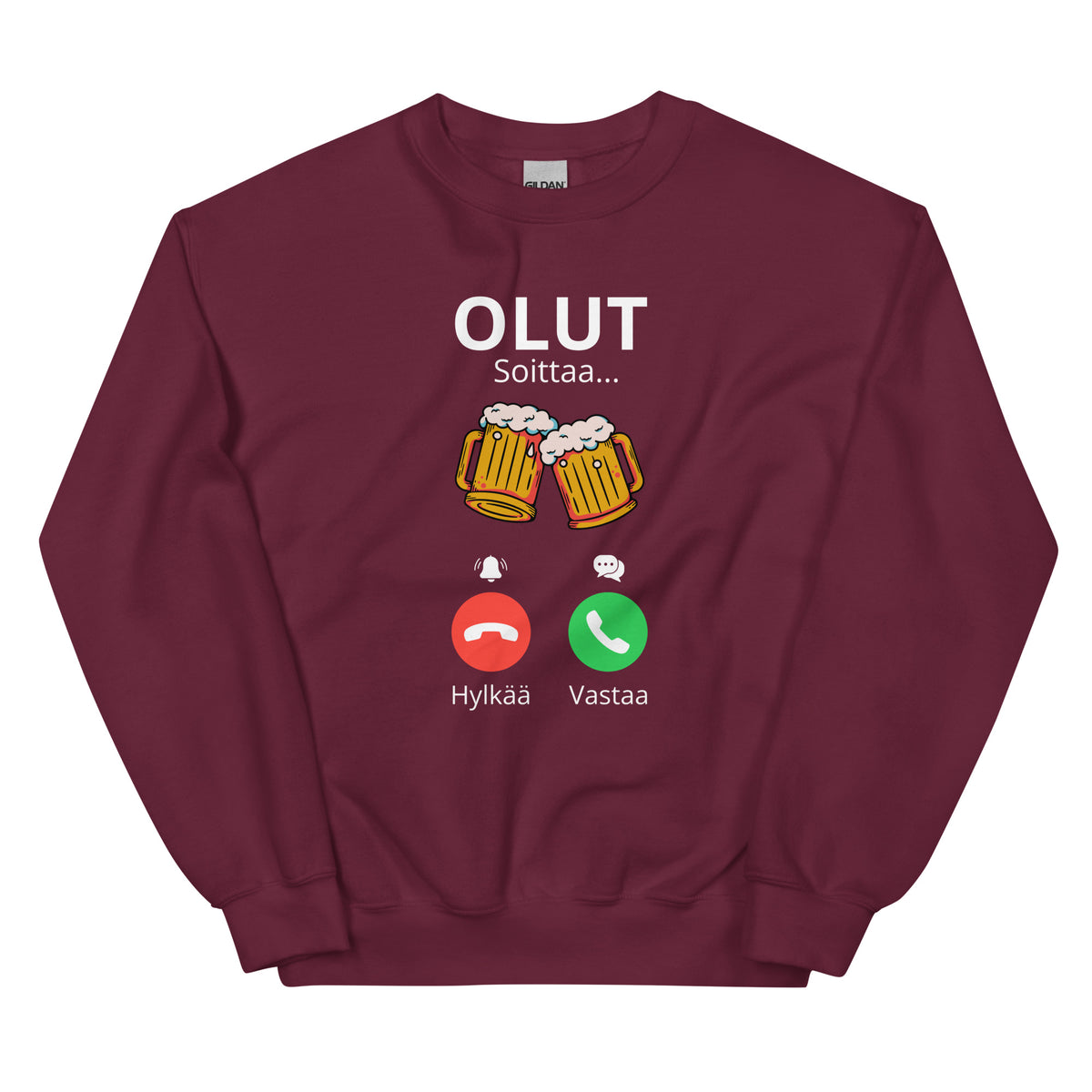 Burgundinvärinen olutaiheinen collegepaita hauskoilla oluemoji- ja puhelinikonseilla