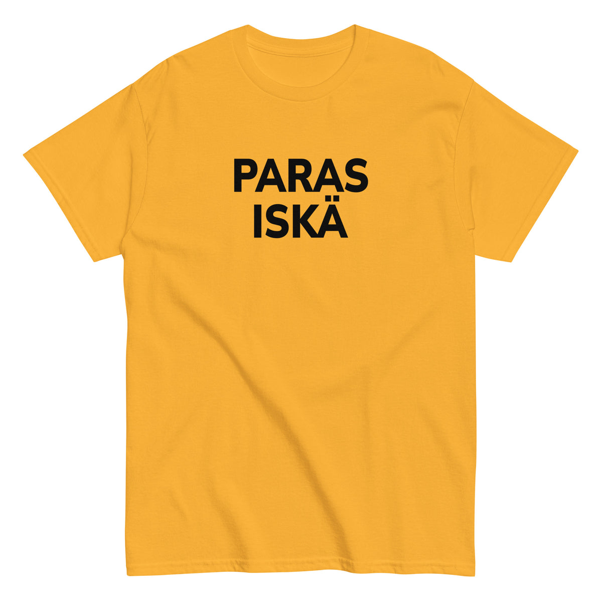 Keltainen Meemirotta paras iskä t-paita, jossa mustat kirjaimet edessä