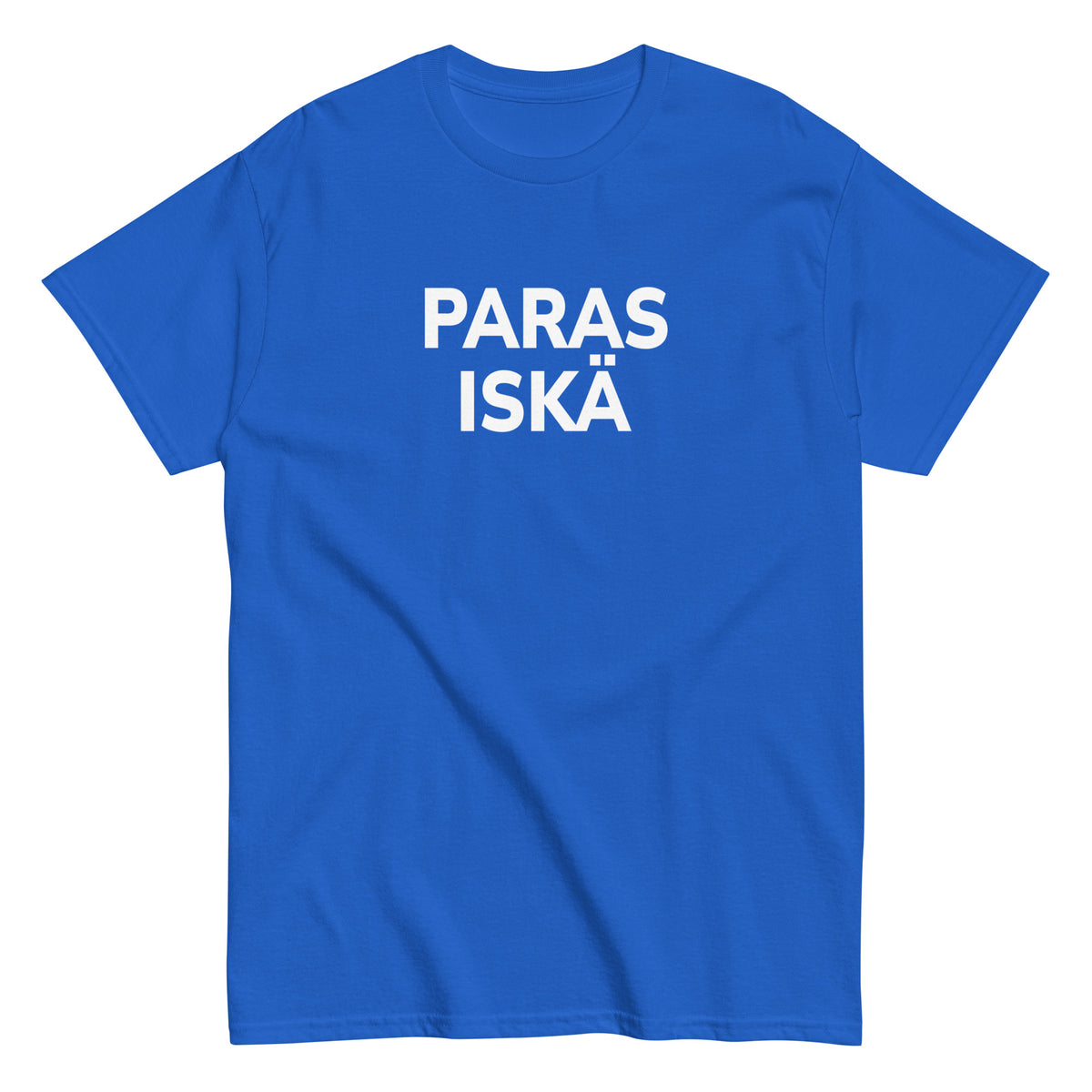 Meemirotta paras iskä t-paita kirkkaan sinisessä värissä isoilla valkoisilla kirjaimilla