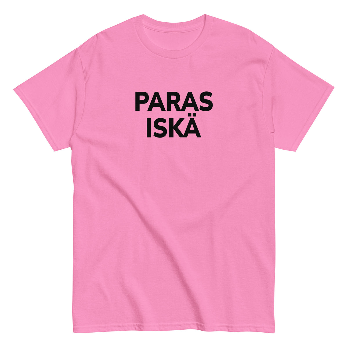 Meemirotta vaaleanpunainen paras iskä t-paita, jossa musta teksti riipukseen 'Paras Iskä'