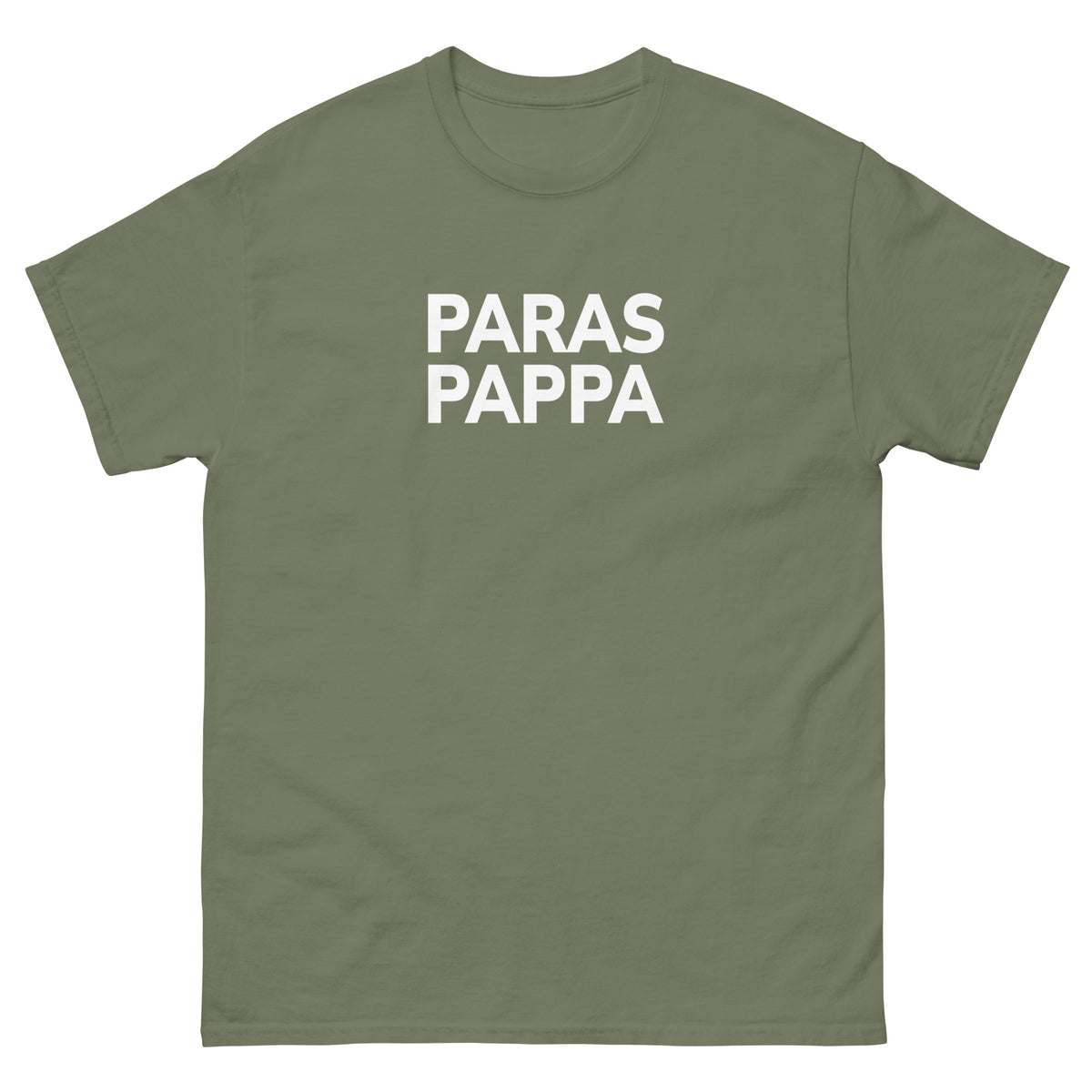 Meemirotta paras pappa t-paita oliivinvihreällä pohjalla, valkoisella tekstillä