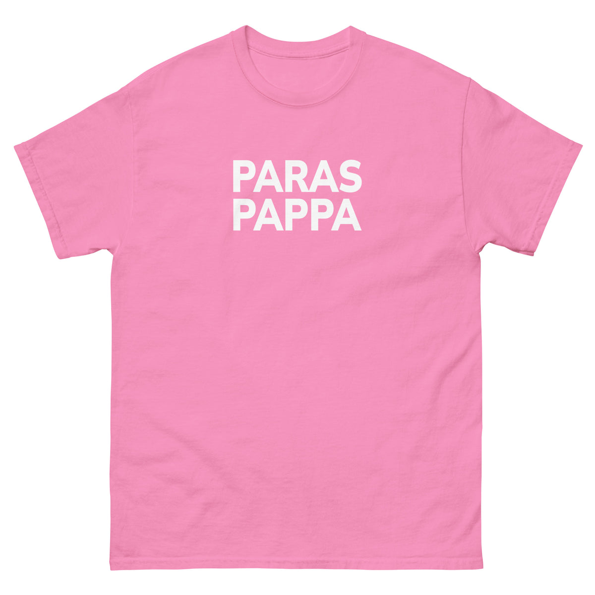 Vaaleanpunainen paras pappa t-paita, jossa valkoinen teksti edessä ja mukava kangas