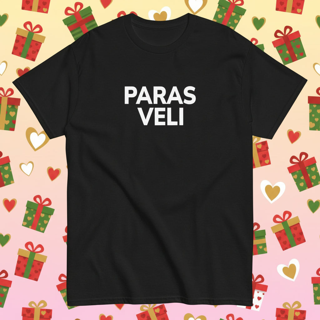 Meemirotta paras veli t-paita mustana, jossa valkoiset tekstit edessä