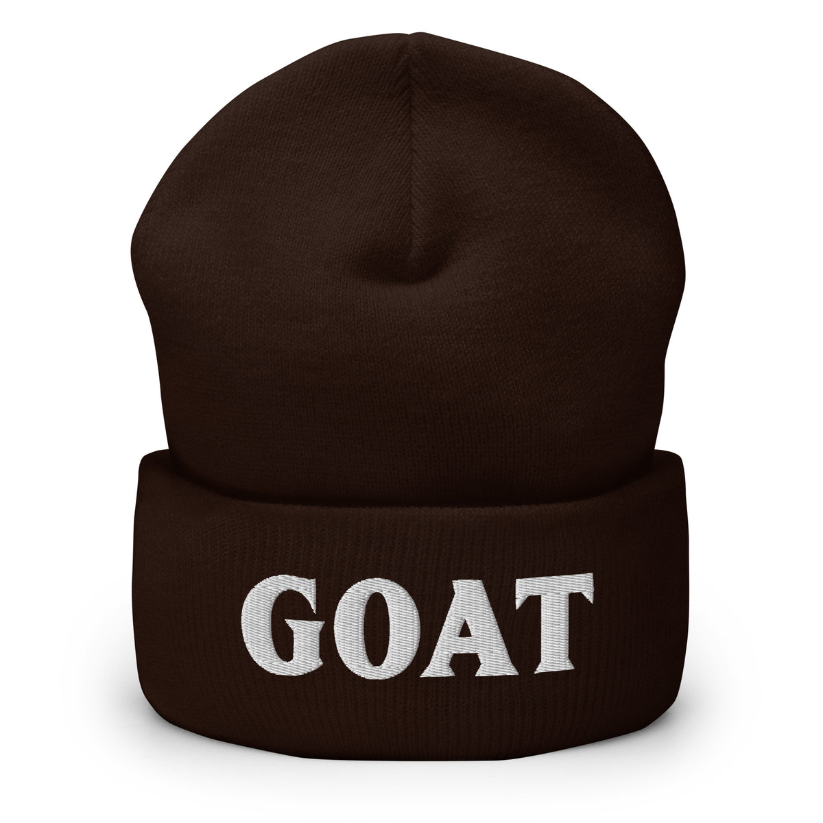 Ruskea pipo lahjaksi, jossa on valkoinen teksti GOAT tyylikkäällä designilla