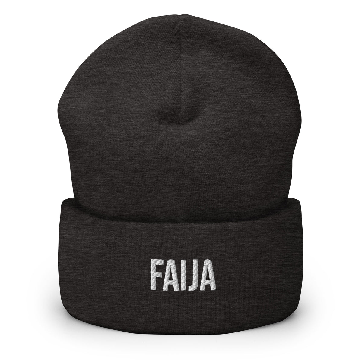 Tumma pipo lahjaksi, jossa valkoinen FAIJA-teksti edessä