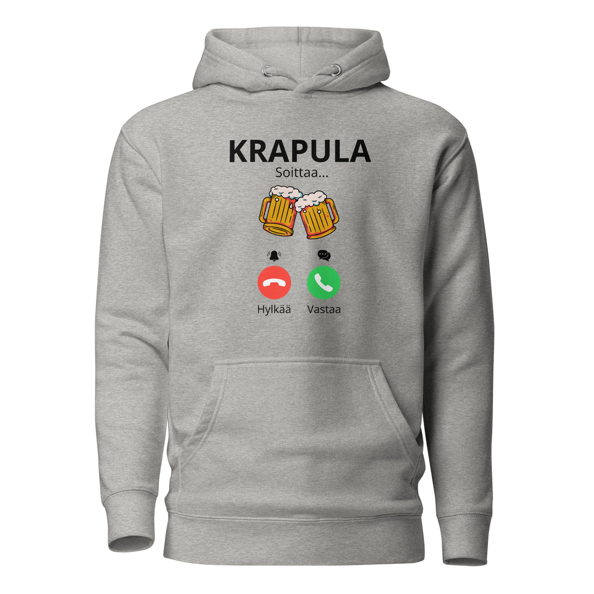 Harmaa printtipaita, jossa on hauska krapula-aiheinen teksti ja olutlasit