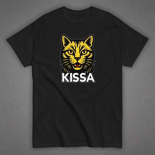 Meemirotta musta T-Paita, jossa kissa logo ja teksti KISSA edessä