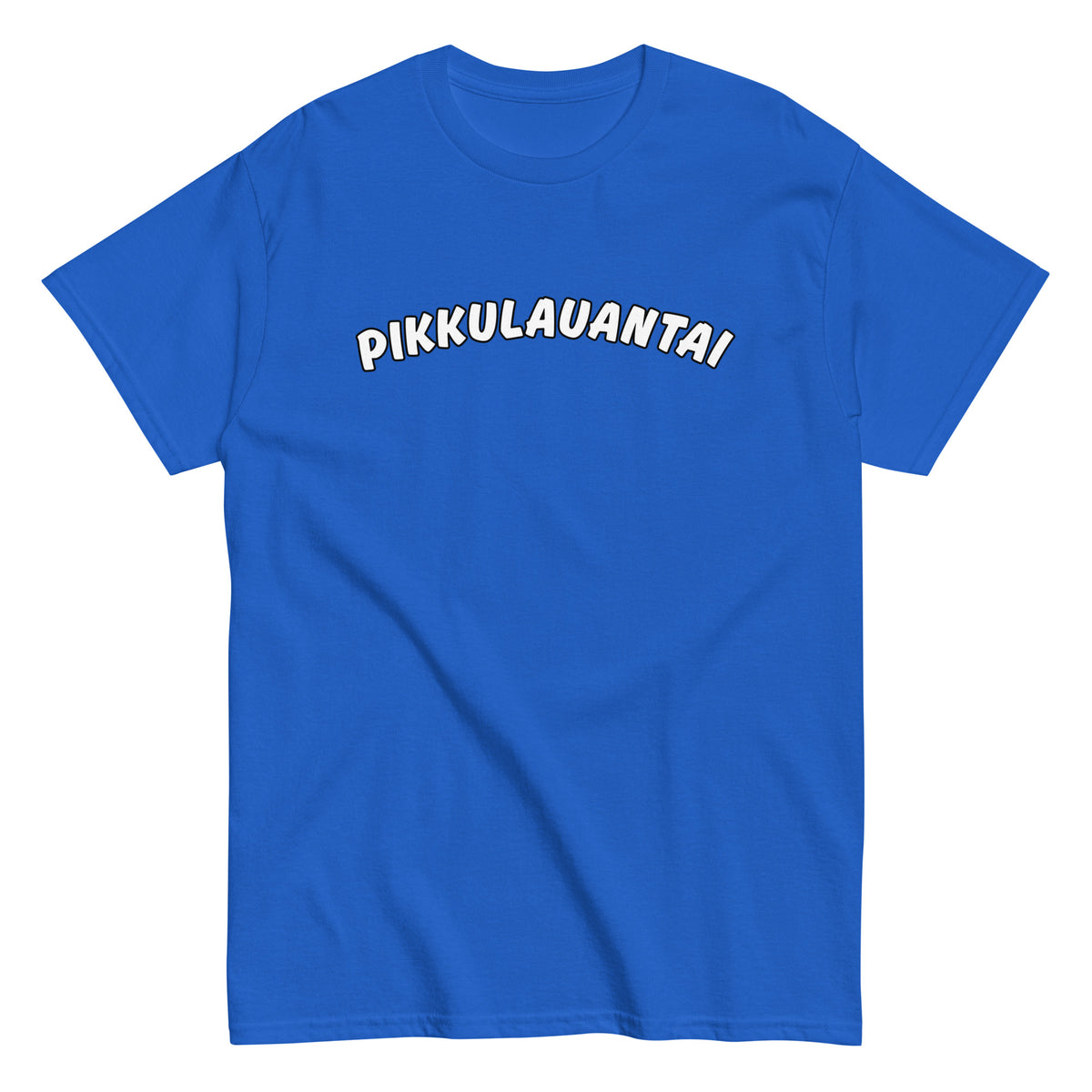 Meemirotta pikkulauantai t-paita kirkkaansinisellä taustalla, hauska ja mukava arkivaate.