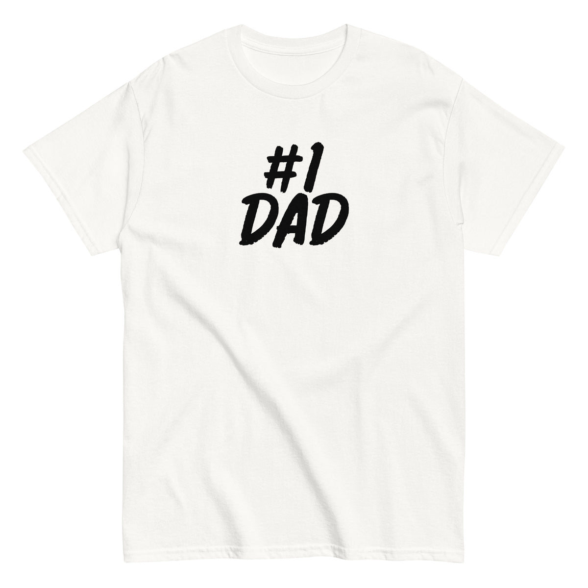 Valkoinen T-paita vanhemmille, jossa on '#1 DAD' mustalla tekstillä