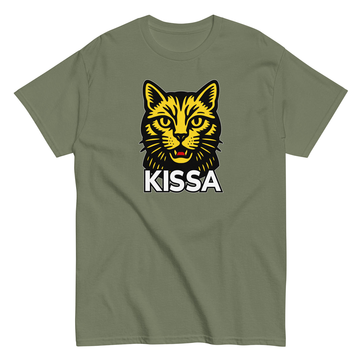 Oliivinvihreä T-Paita Meemirotta kissateemalla, jossa on kissa ja teksti 'KISSA'