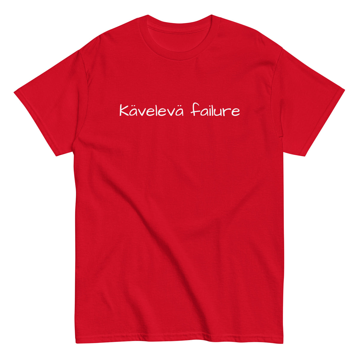 Punainen tekstipaita, jossa lukee Kävelevä failure selkeästi edessä
