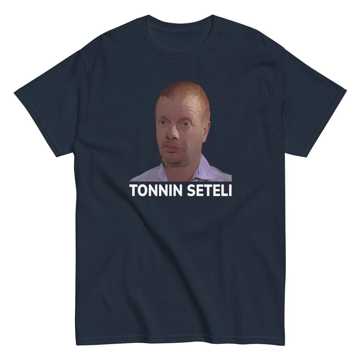 Tonnin seteli t-paita, jossa kuvana mies ja teksti Tonnin seteli mustalla taustalla