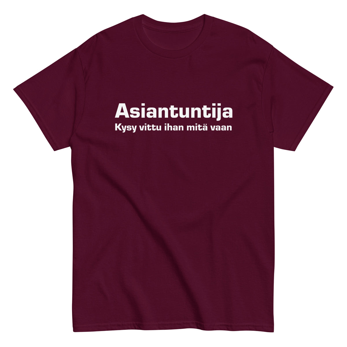 "Asiantuntija T-Paita" on Meemirottan musta paita, jossa on valkoista suomenkielistä tekstiä, jossa lukee "Asiantuntija Kysy vittu ihan mitä vaan", ihanteellinen humorististen paitojen ystäville.