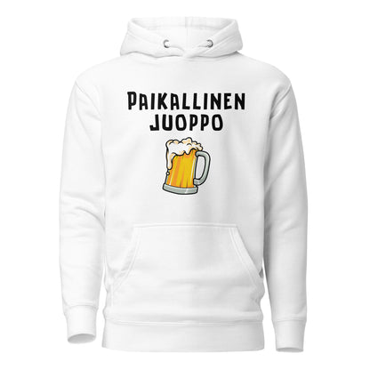 Esittelyssä Meemirottan "Paikallinen Juoppo Huppari", musta huppari, jossa on valkoinen teksti "PAIKALLINEN JUOPPO" ja alla vaahtoava olutmukin kuva. Tämä kappale on ihanteellinen valinta hauskat payatin ystäville ja tekee hauskan lahjaidean meemivaatteita arvostaville ystäville.