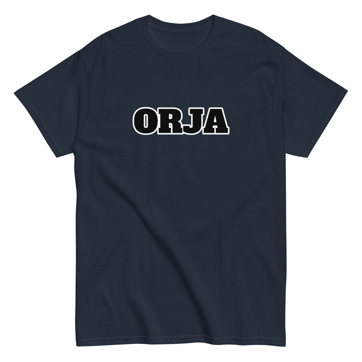 Meemirotta unisex t-paita tummansinisellä taustalla, jossa valkoinen teksti ORJA