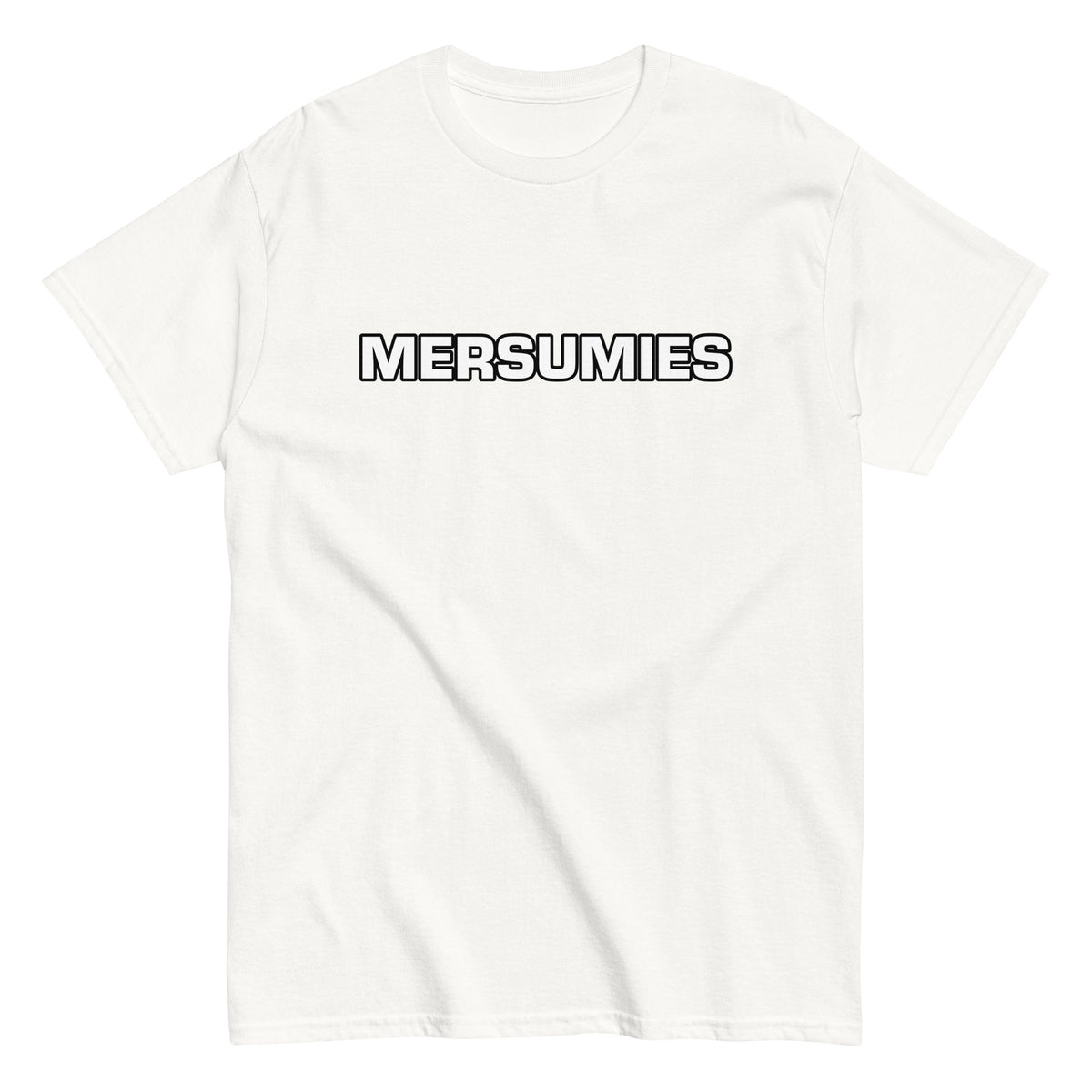 Meemirotta unisex t-paita valkoisena, jossa musta teksti MERSUMIES