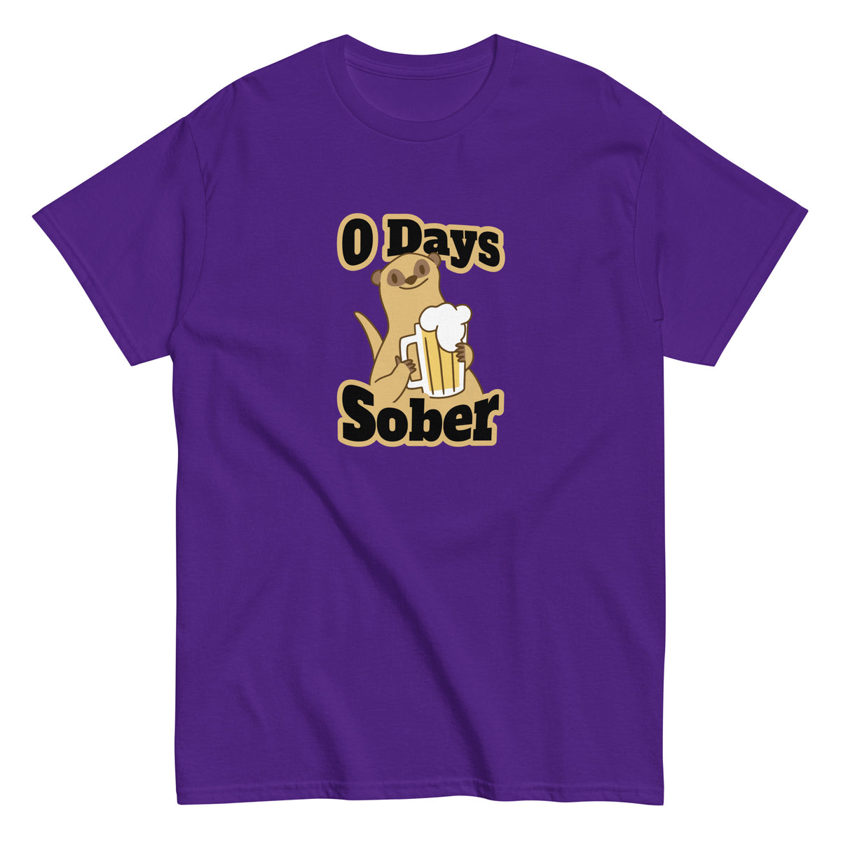 Meemirotta unisex t-paita purppurassa, jossa hauska karhu ja teksti O Days Sober.