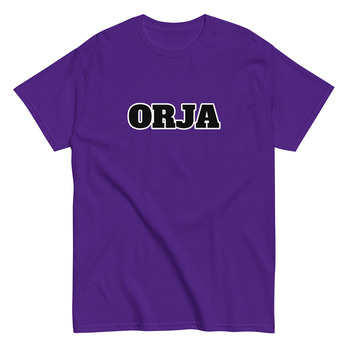 Meemirotta unisex t-paita, violetti väri, mustalla ORJA-printillä edessä