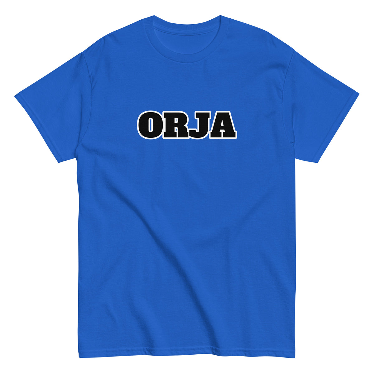 Meemirotta sininen unisex t-paita, jossa mustalla painatuksella teksti ORJA