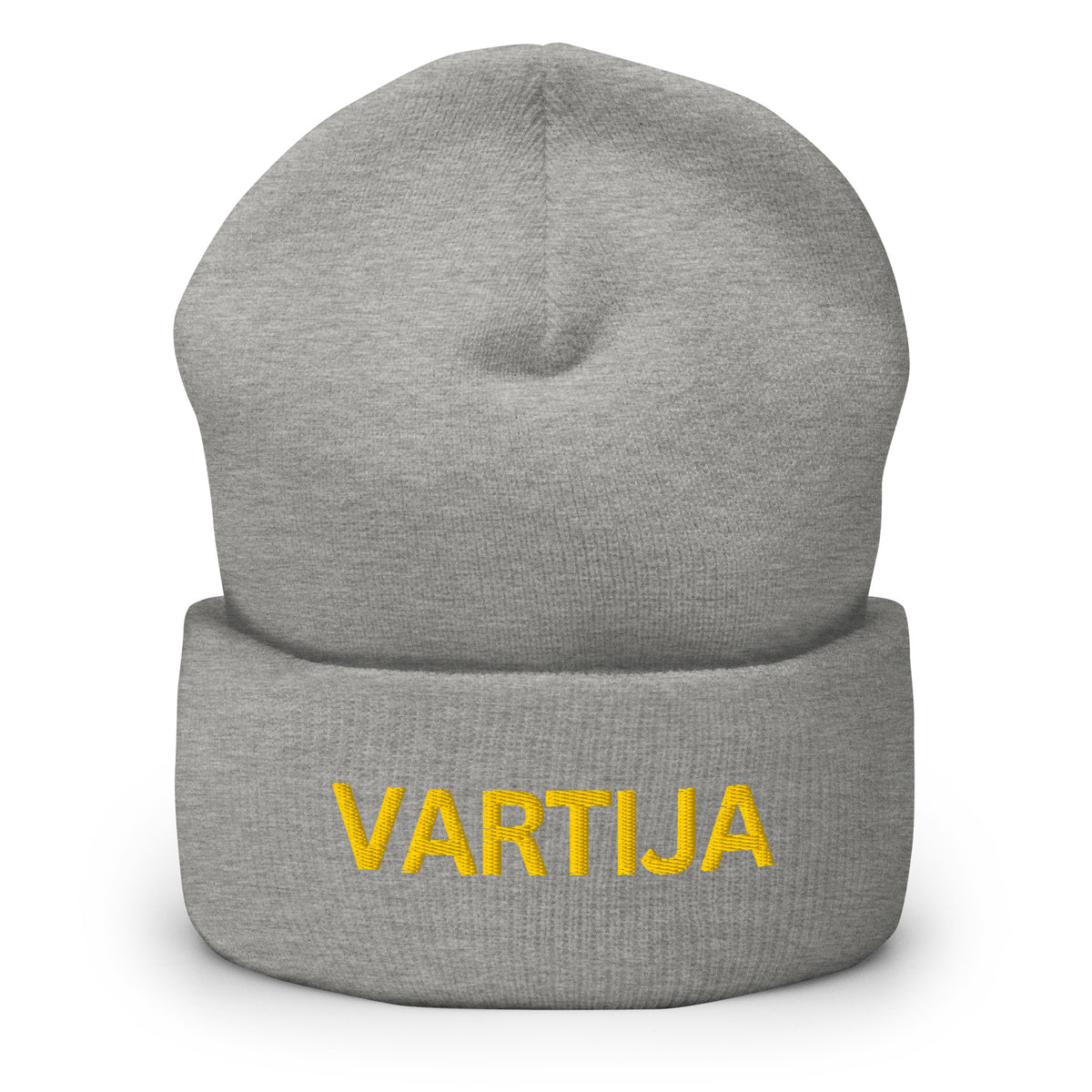 Harmaa vartija pipo, jossa on keltainen VARTIJA-teksti edessä